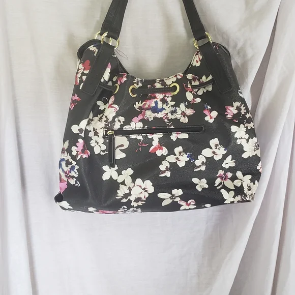 Liz Claiborne Black Floral Shoulder Bag - Picture 2 of 7